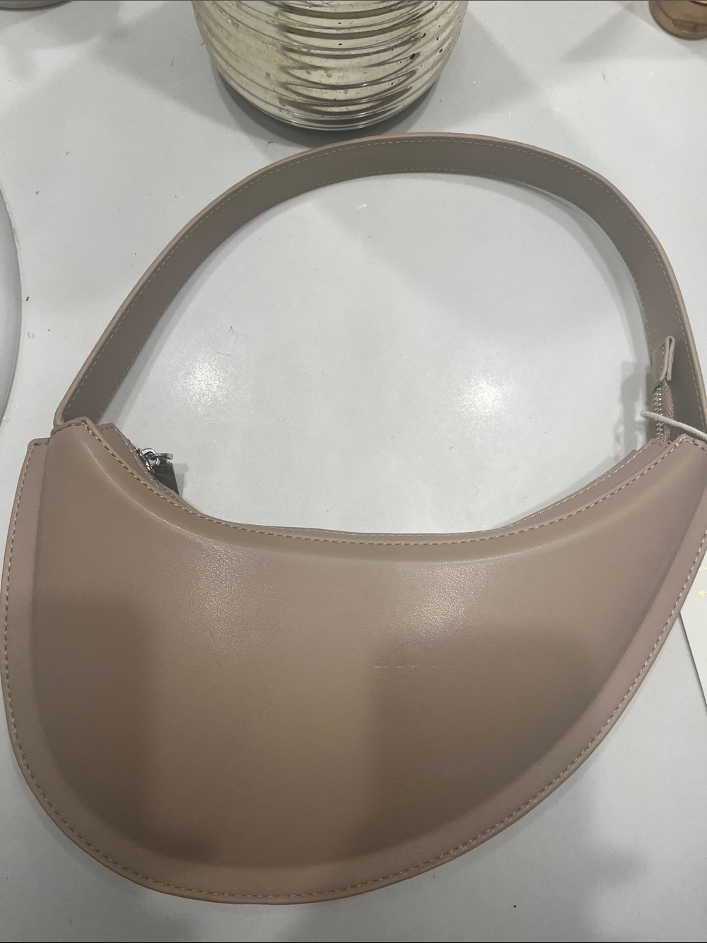 Madison West Crescent Shoulder Bag in Taupe Beige